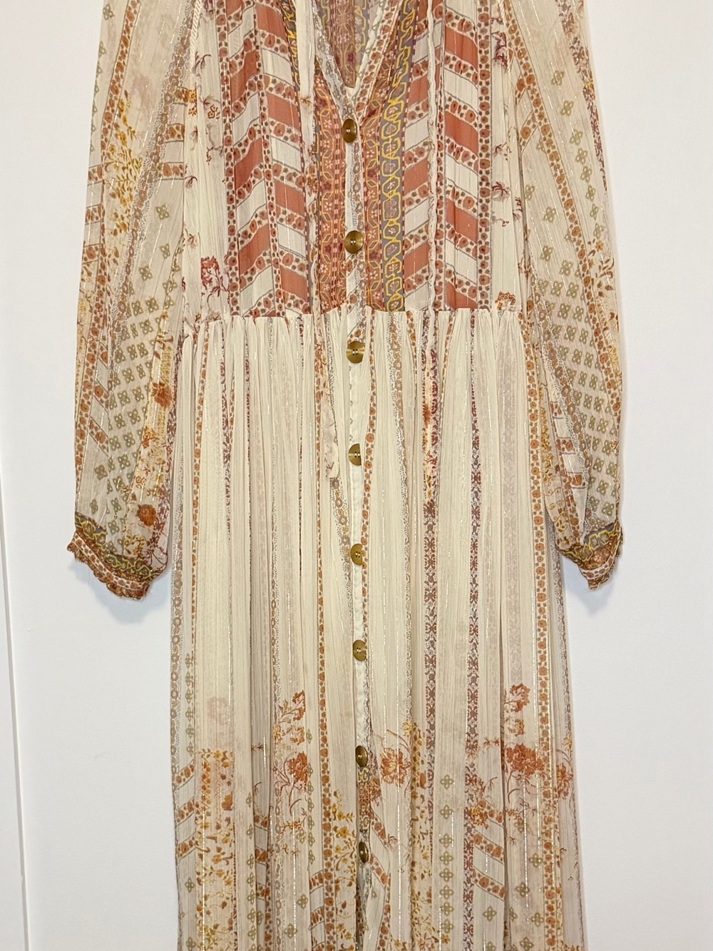 Free People Cream Maxi Dress with Rust Floral Print